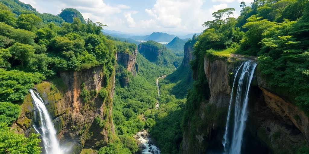 Pemandangan indah alam Indonesia dengan air terjun.