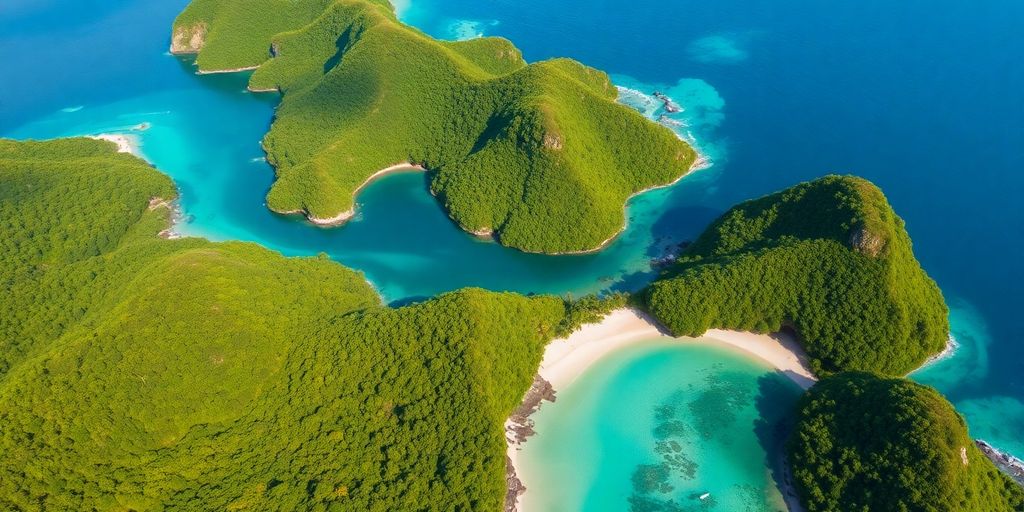 Pemandangan udara surga tropis tersembunyi di Indonesia.