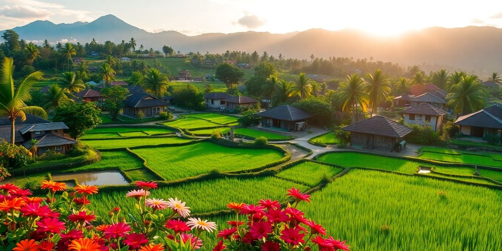 Pemandangan desa Bali yang indah dan tenang.