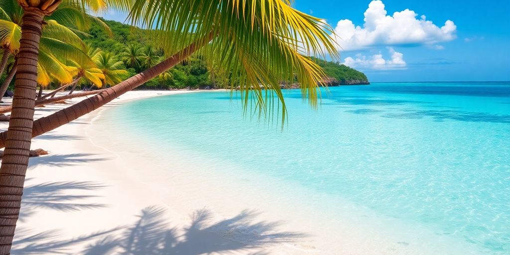 Pantai tropis indah di Indonesia dengan pasir putih.