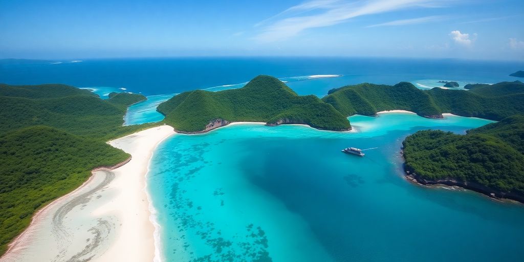 Pemandangan pantai tersembunyi yang indah di Indonesia.